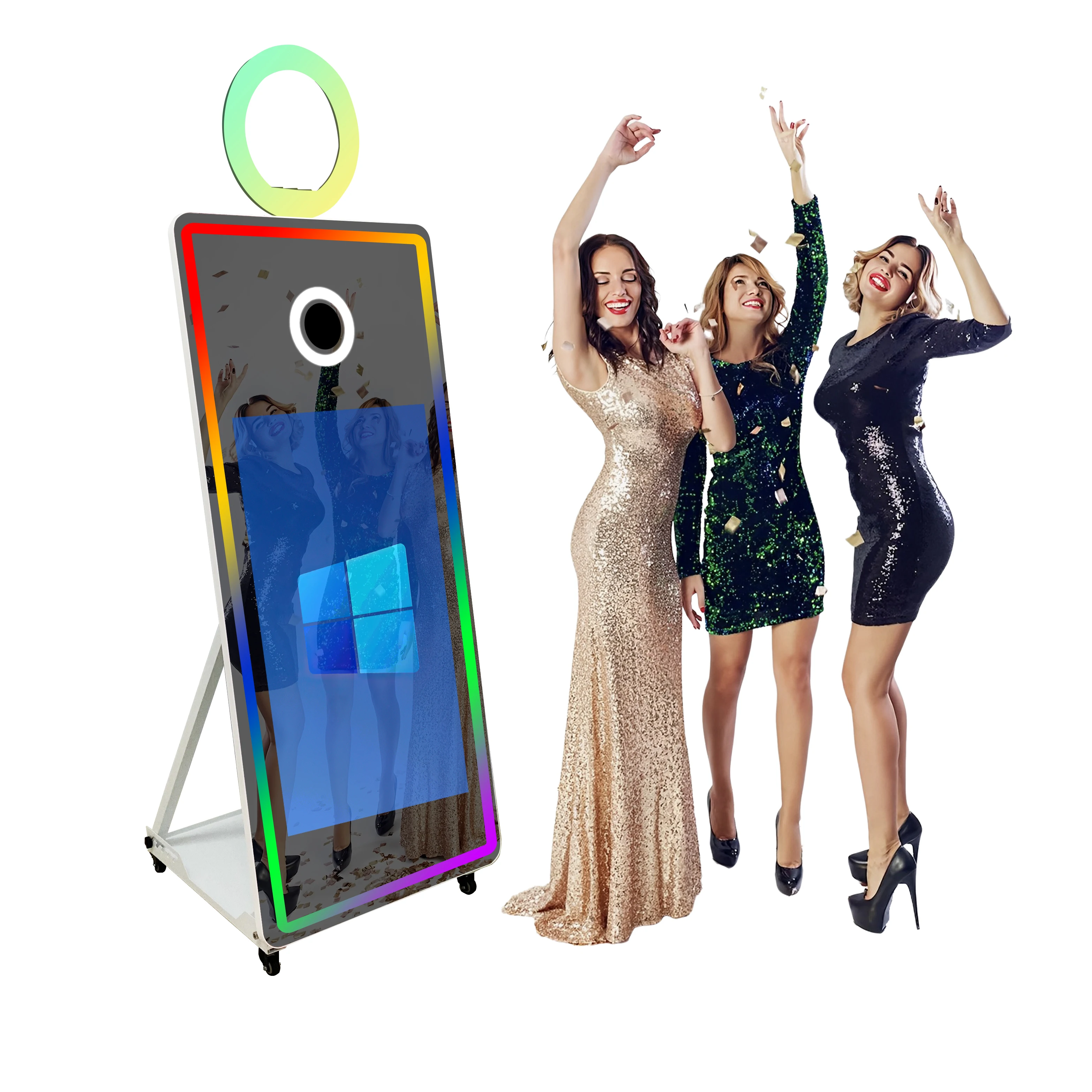 

Portable 65 Inch Mirror Photo Booth Selfie Photobooth with 43Inch Touch Screen Magic Mirror Booth Machine for Weddings Parties