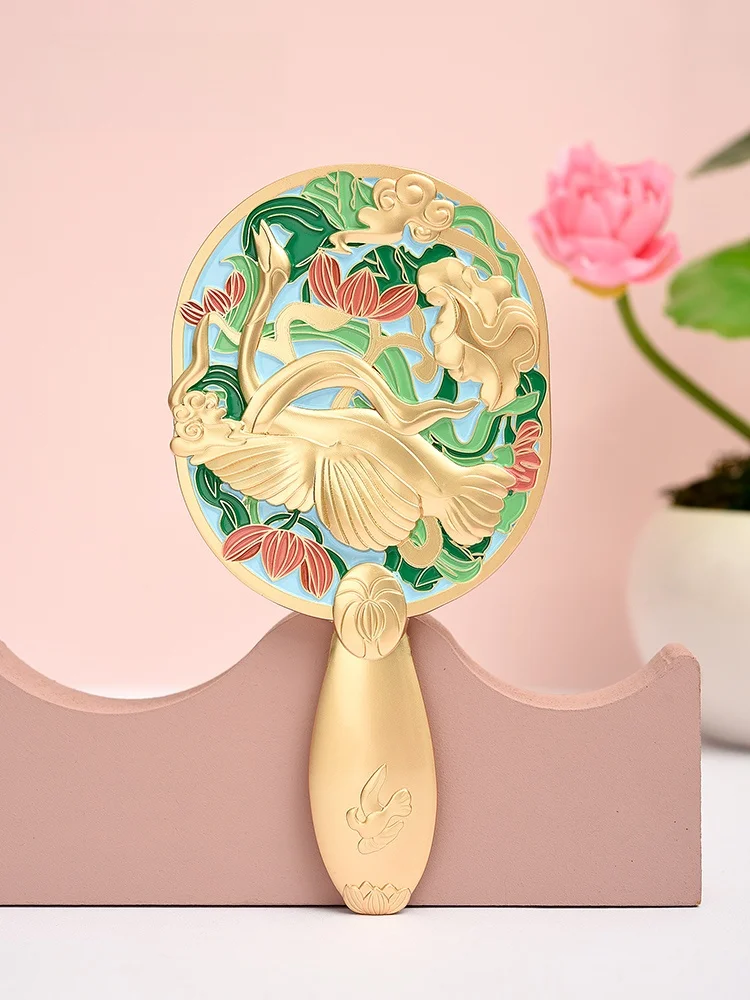 portable-handheld-museum-quality-cosmetic-mirror-gift-for-women-embroidered-lotus-spring-water-goose-design-travel-size