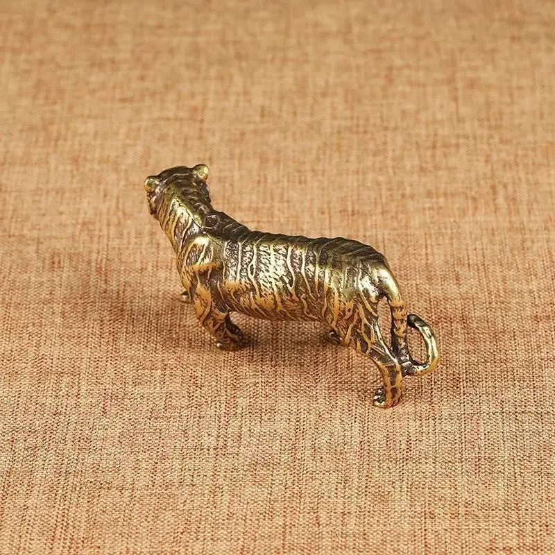 Pure Copper Big Tiger Model Statue Solid Brass Animal Figurines Vintage Home Decor Miniatures Desk Decor