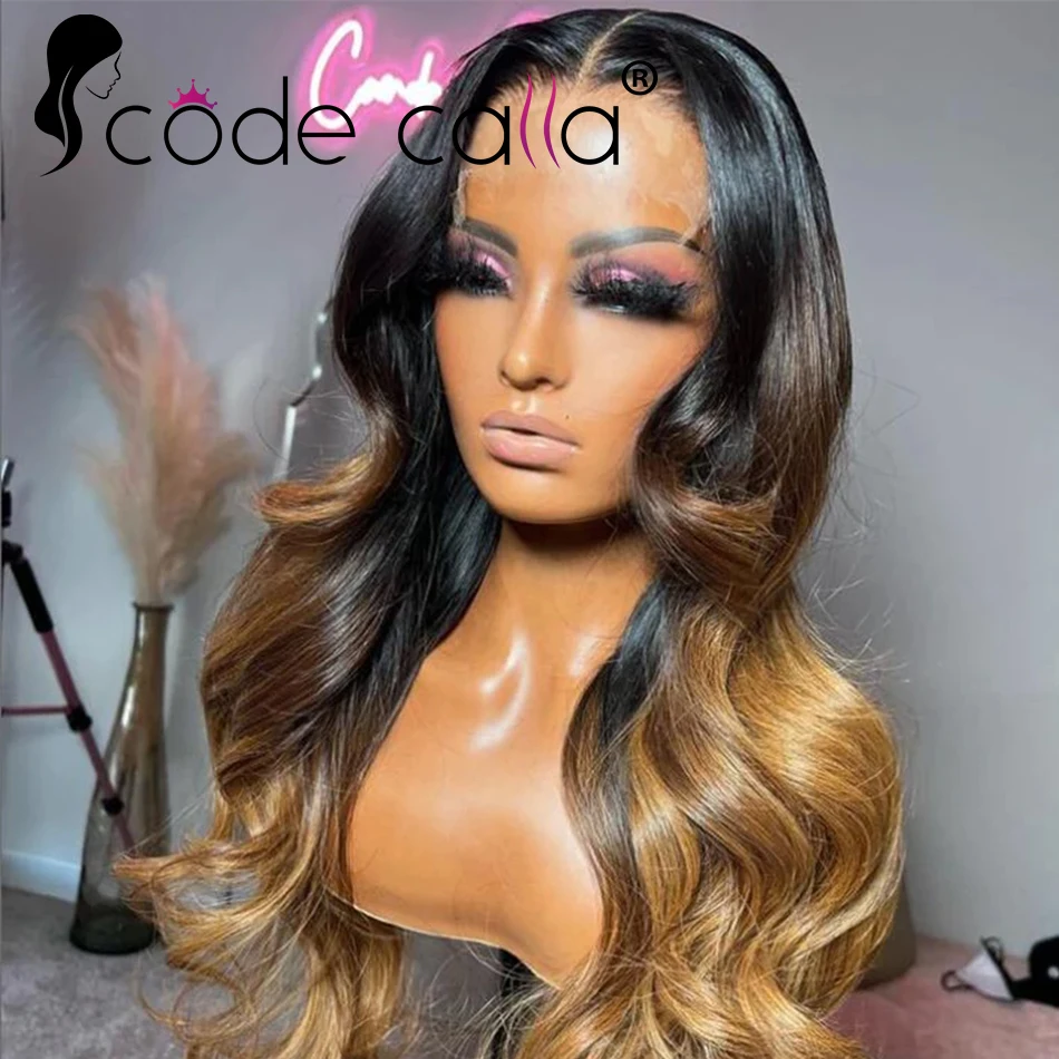 30 Inch Colored Highlight Human Hair Wigs Brazilian Glueless Body Wave Lace Front Wigs For Women 13x4 Hd Transparent Loose Wave