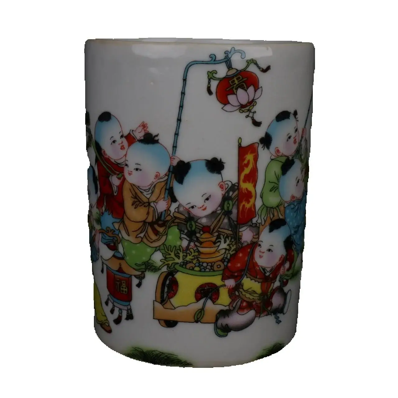 

Chinese old Porcelain Pink Boy Playful Pattern Pen Holder vase