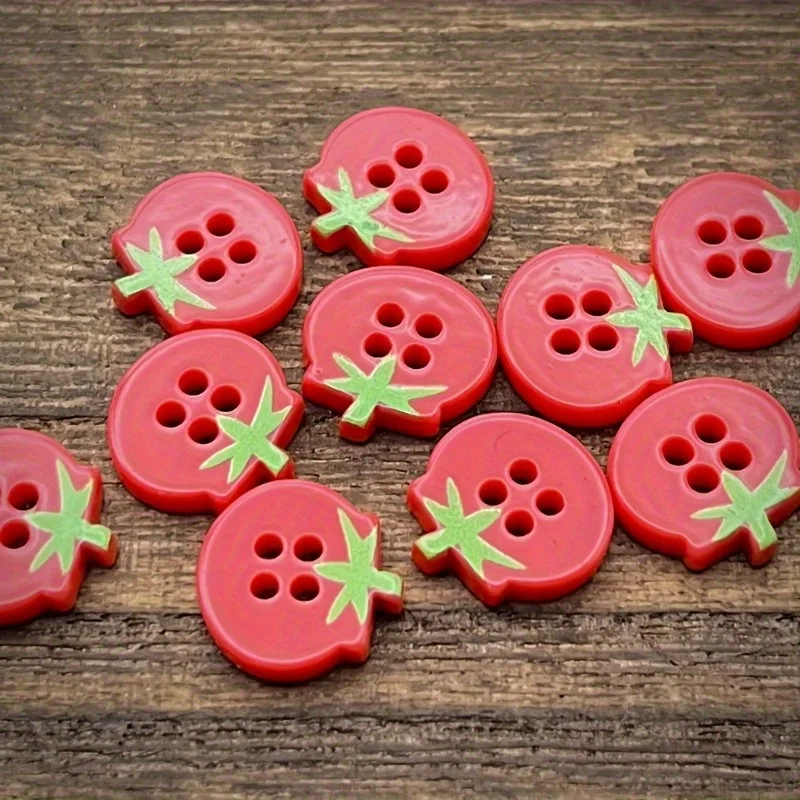 20pcs Cute Tomato Design 4-Hole Buttons, Red Resin Craft Buttons for DIY Fashion Apparel and Decorations