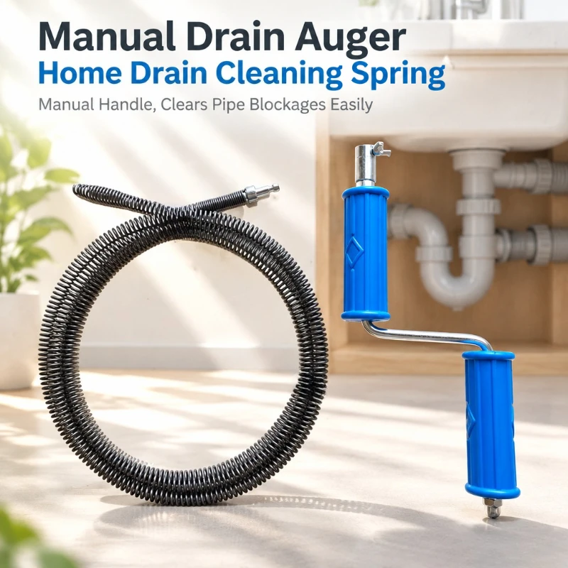 12mm Thick Drain Auger Spring, Hand Crank or Drill Driven, Drain Snake for Kitchen Bathroom Sewer Pipe Clog Removal
