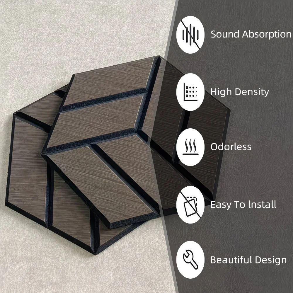 4/8pcs Wood Grain Hexagonal Sound-absorbing Wall Panels Wall Panels for Noise Reduction 3D Peeling and Pasting Wall Decoration