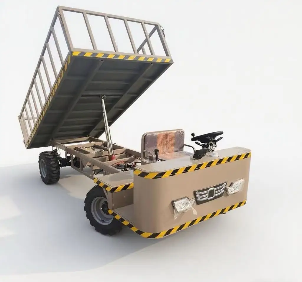 Heavy Duty Electric Platform Trolley Stand Riding Four-Wheel Cargo Trolley Tilting Flatbed Farm Construction Transport 3000W