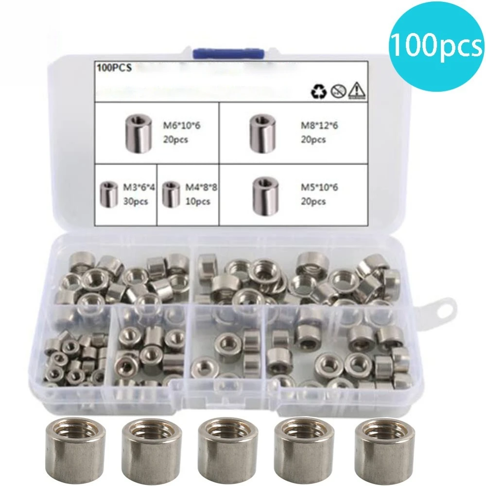 

100pcs Stainless Steel Cylindrical Nuts Caps Hardware Accessories M3 High Quality Screw Internal Thread Nuts Cylindrical Nuts