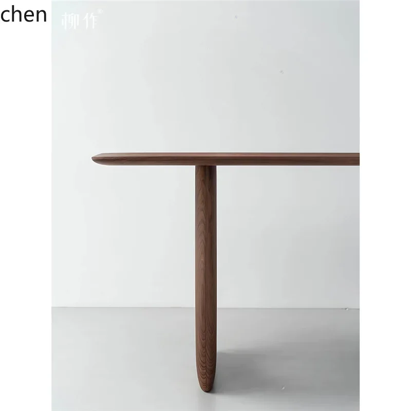 PYH Vintage Wooden Dining Table Aesthetic Black Walnut Large Board Feel High-End Tea Table for Home Use