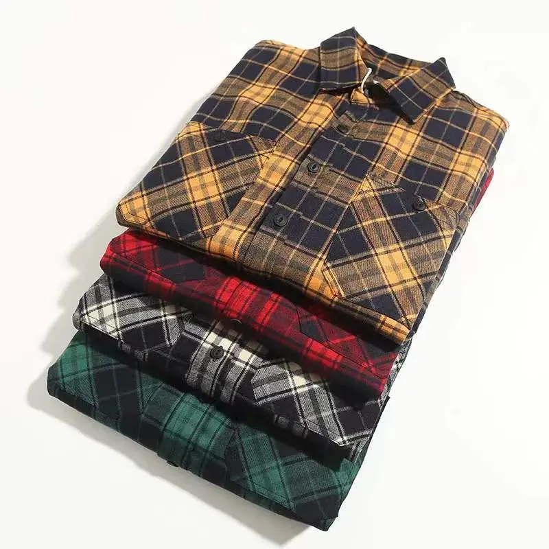

Classic Plaid Long Sleeve Casual Shirt for Men Soft Hand Feel Spring Fashion Turn-down Collar Standard Fit Youth Popular