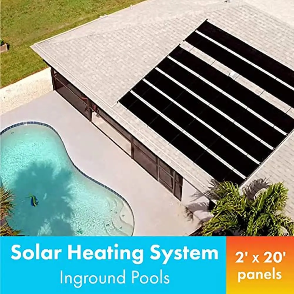 Solar Pool Heater 2’ x 20’ Panels 80 sq. ft. 10-Year System Inground Swimming Pools Raises Water Temperature Extends Pool Season