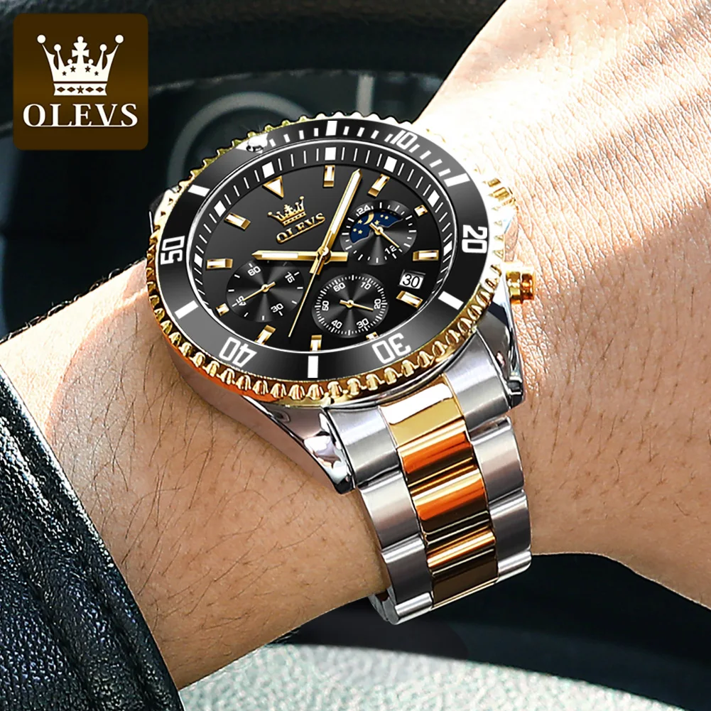 OLEVS-Montre-bracelet à quartz en acier inoxydable étanche pour homme, montres de sport, date, horloge chronographe, marque supérieure, luxe, mode