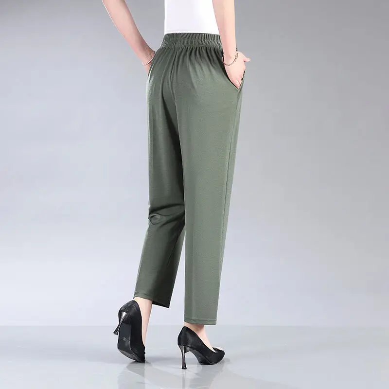 Spring Autumn Solid Color Trousers Office Lady Women Clothing Simplicity Comfortable Harem Ladies Casual Elastic Waist Straight