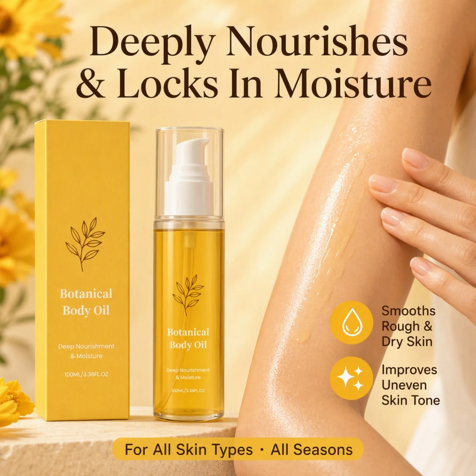 Natural Botanical Body Oil Deep Nourishing Moisturizing for Relief Skin Dry After Shower Lightweight Fast Absorbing Care Oil