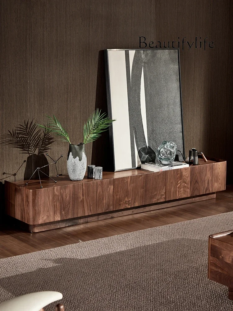 

North America Black Walnut Wooden TV Cabinet Italian Minimalist Household Living Room Solid Wood Storage Cabinet Log