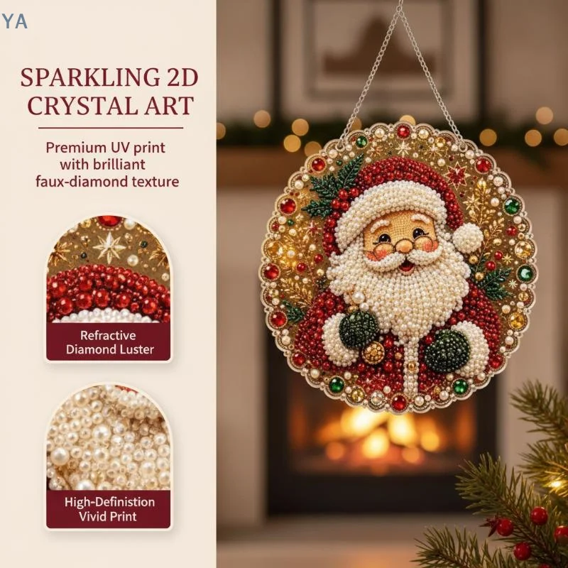 DIY Christmas Pearl Rhinestone Suncatcher Painting Kit with Metal Chain 1 Set for Holiday Gift Home Window Ornament Craft