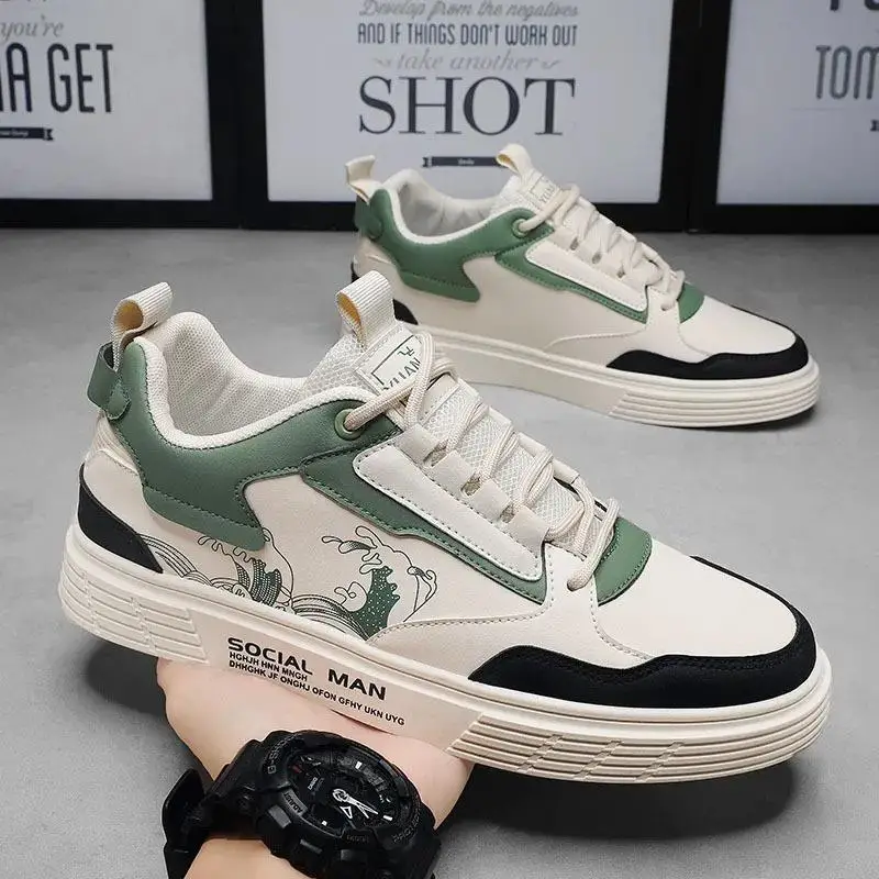 

Comfortable Rubber Sole Men's Shoes Spring Casual Sports Flat Shoes Middle School Boys' Trendy White Shoes Comfortable Rubber...