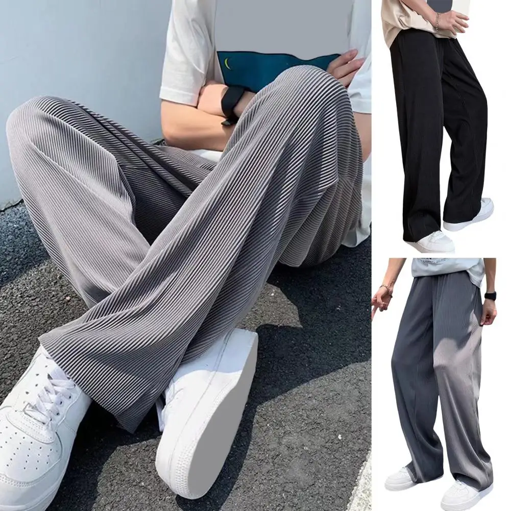 Men Sweatpants Quick-drying Men's Sport Pants with Wide Leg Side Pockets for Gym Training Jogging Elastic Waist Solid Color