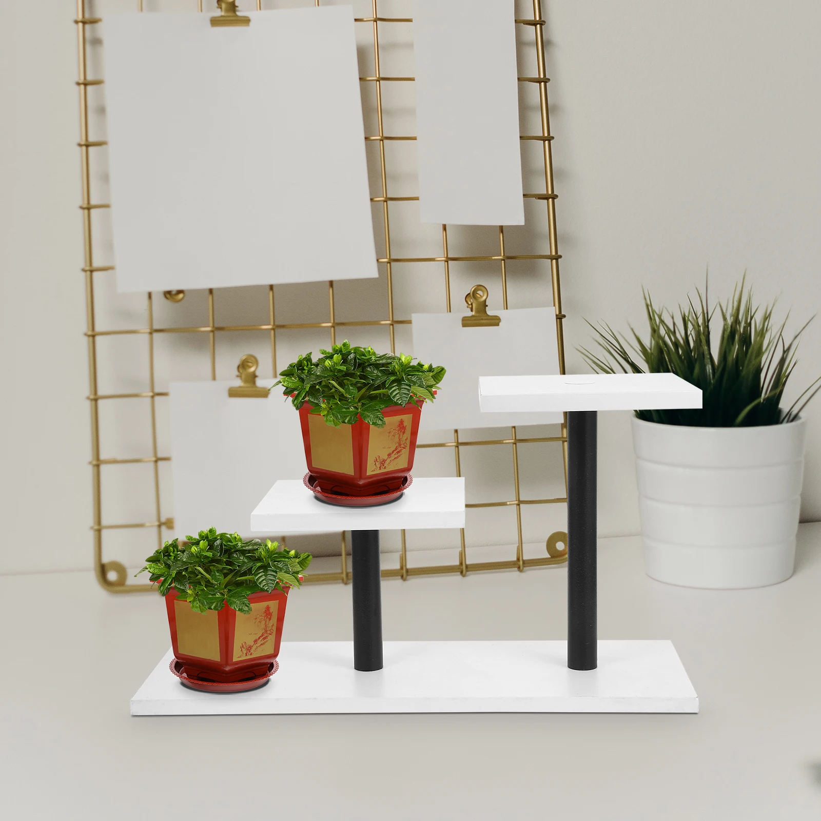 

Desktop Plant Stand 3 tiers Countertop White Shelf Small Flower Holder Adjustable Display Rack for Indoor Office Decor