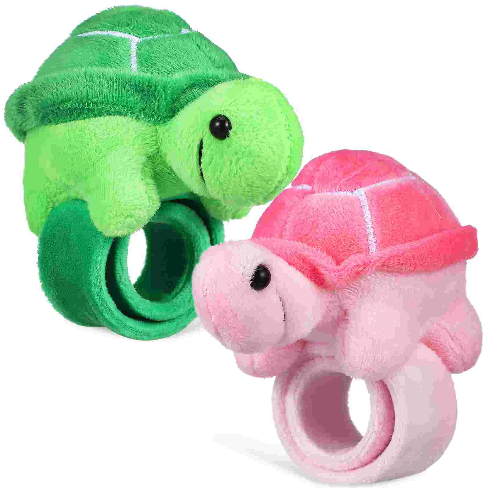 2 Pcs Turtle Plush Snap Ring Slap Bracelets Wristband Party Favors Pp Cotton Decorative