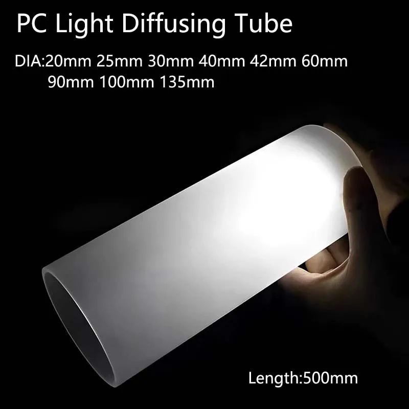 Longitud 500mm tubo de PC blanco lechoso tubo de pantalla cilíndrica tubo de difusión de luz de PC policarbonato diámetro 20mm 25mm 30mm 40mm ~ 135mm