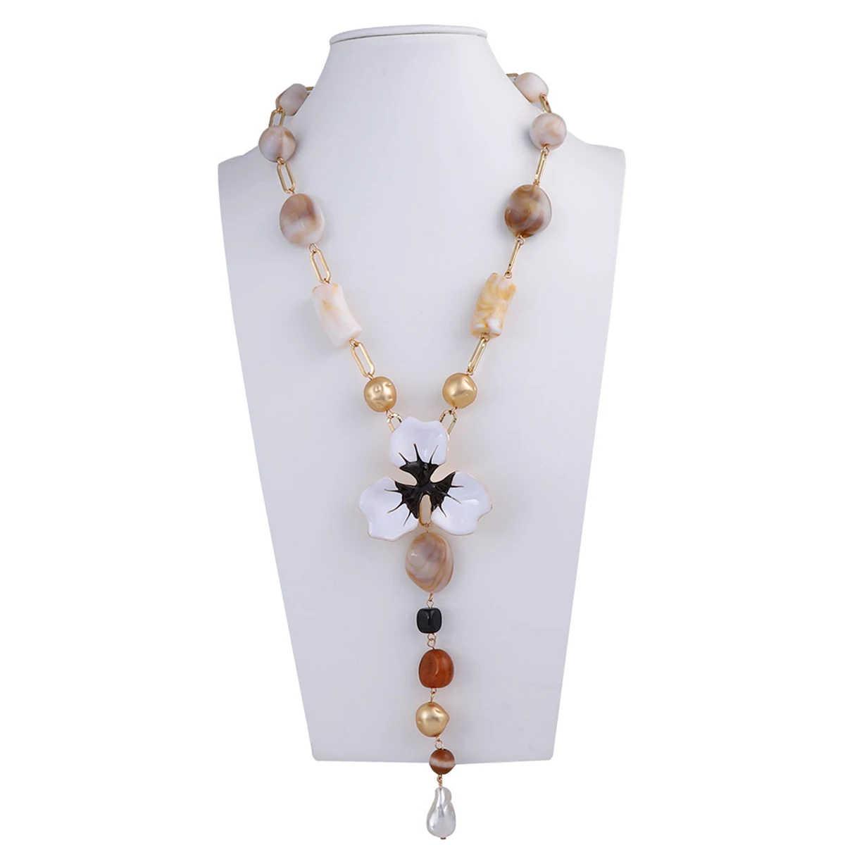 

ZAA Vintage Design Resin Beaded Y-shaped Pendant Necklaces for Women Holiday Party Jewelry Neck Accessories