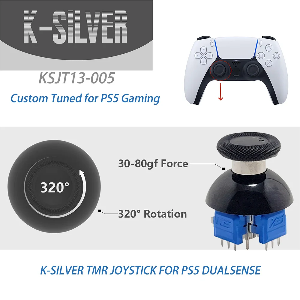 K-Silver JT13 Pro JT13-005 TMR Analog Stick No Drift Adjustable Tension Joystick Module Repair for PS5 PS4 Switch Pro Controller