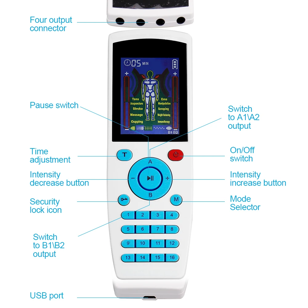 16 Modes Low Frequency Therapy Device EMS Tens Machine Muscle Massager Electronic Pulse Massager Back Neck Pain Relief