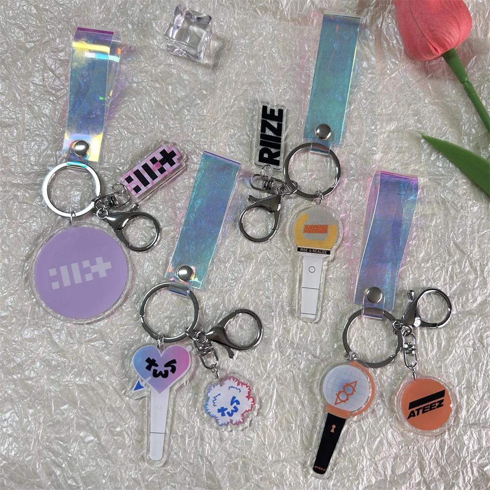 Kpop ILLIT TWS RIIZE ATEEZ Keychain Lightstick Acrylic Printing Pendant Korean Style Bag Accessories Fans Collections Gift