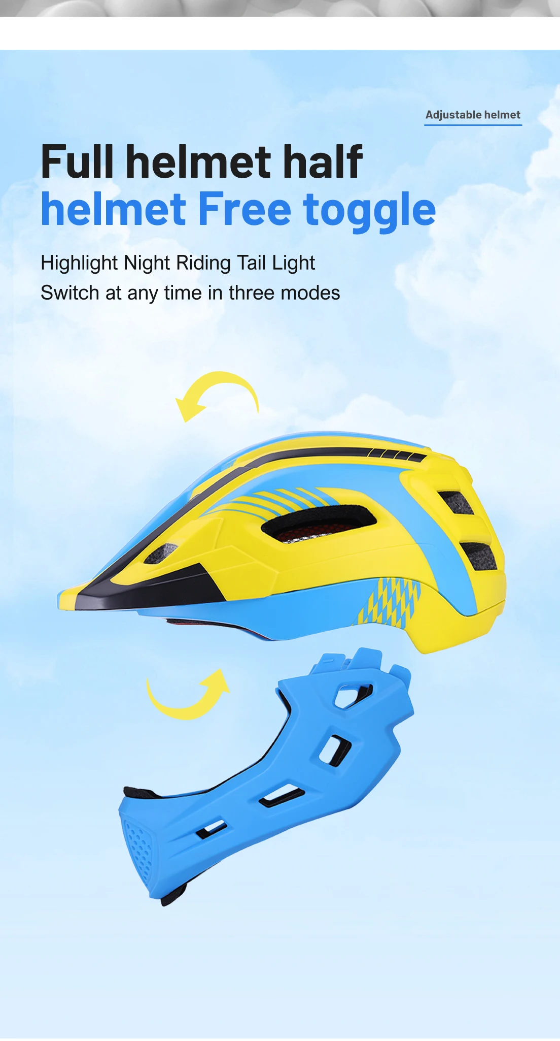 Horntour Kinder-Fahrradhelm Leicht und Atmungsaktiv Vollgesichtsschutz Abnehmbar Zwei-in-Eins Outdoor-Sicherheitsausrüstung – Detail 4