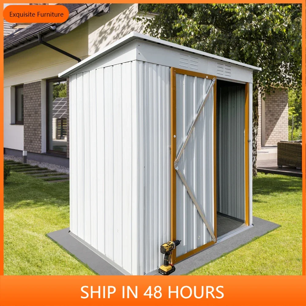 

Metal garden sheds 5ftx4ft outdoor storage sheds white+yellow