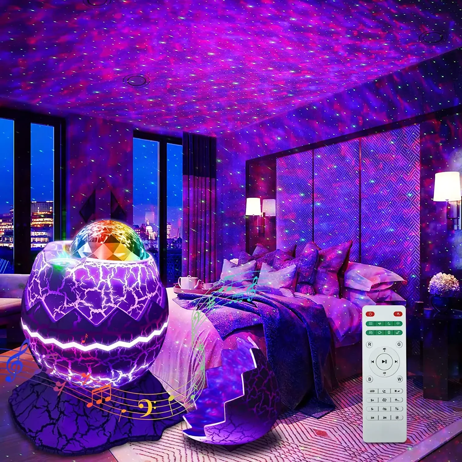 Star Galaxy Projector Dinosaur Egg Night Lights for Bedroom 14 Colors LED with Bluetooth Speaker Kids Room Bedroom Decoration