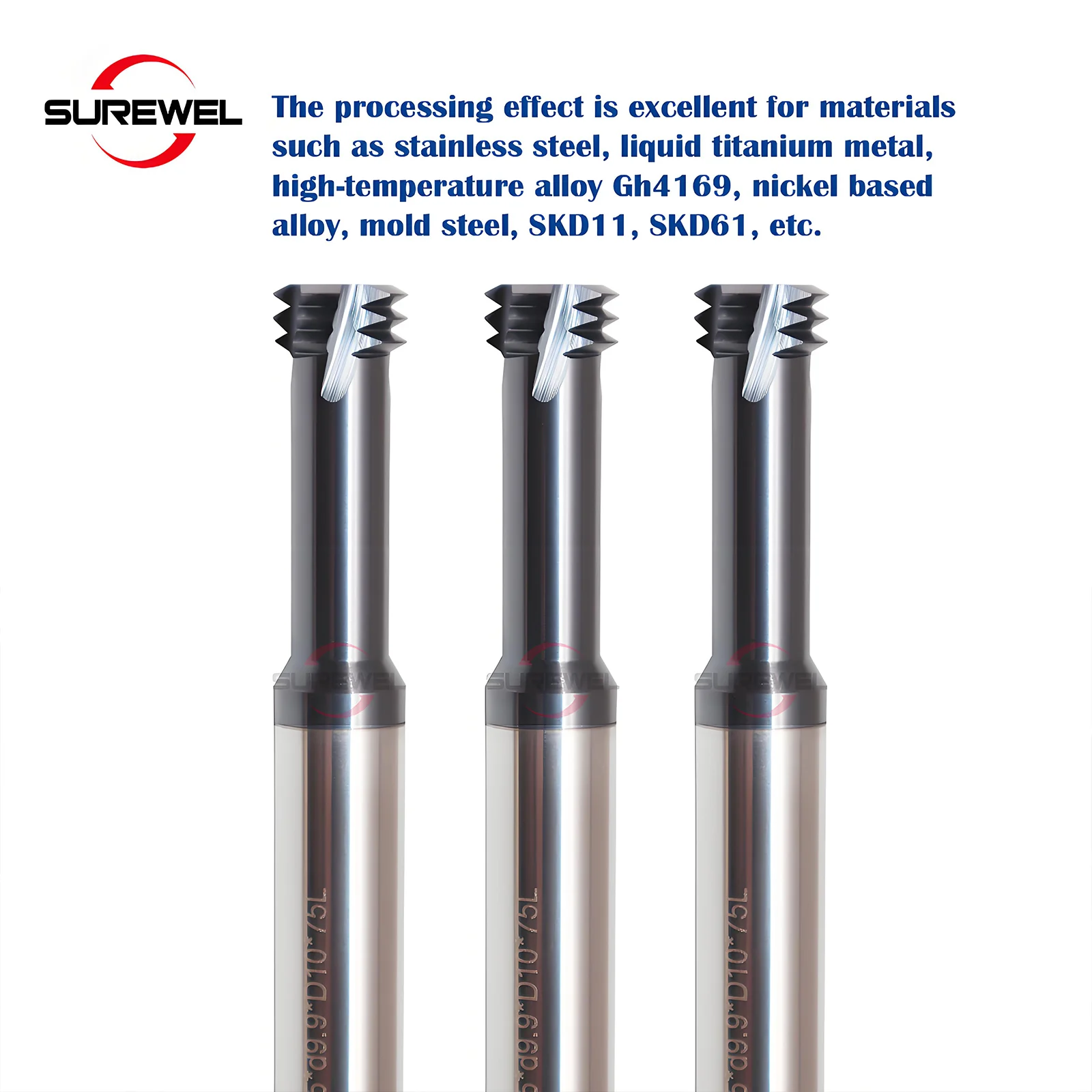 SUREWEL OSG coating Solid Carbide HRC70 tungsten Universal Tridentate thread milling end mills M3 M4 M5 M6 M8 M10 CNC Machine