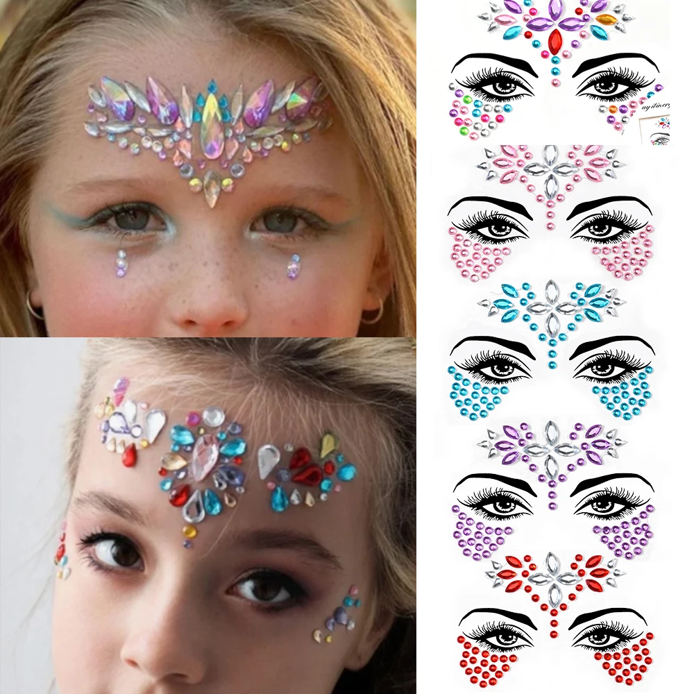1Pc 5D Bling Diamond Children's Face Sticker Colorful Glitter Crystal Face Decal Adhesived Kids Makeup Face/Body Diamond Slider