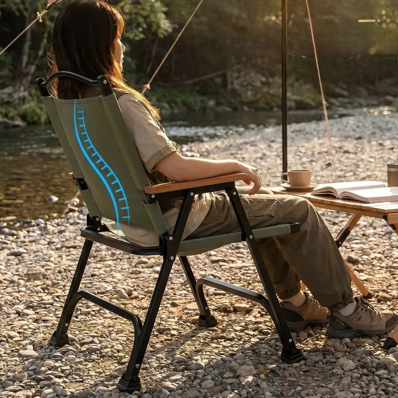 Portable Folding Camping Chair, Breathable Durable Backrest Seat for Picnic, Armrest Fishing Beach Chair for Outdoor Relax