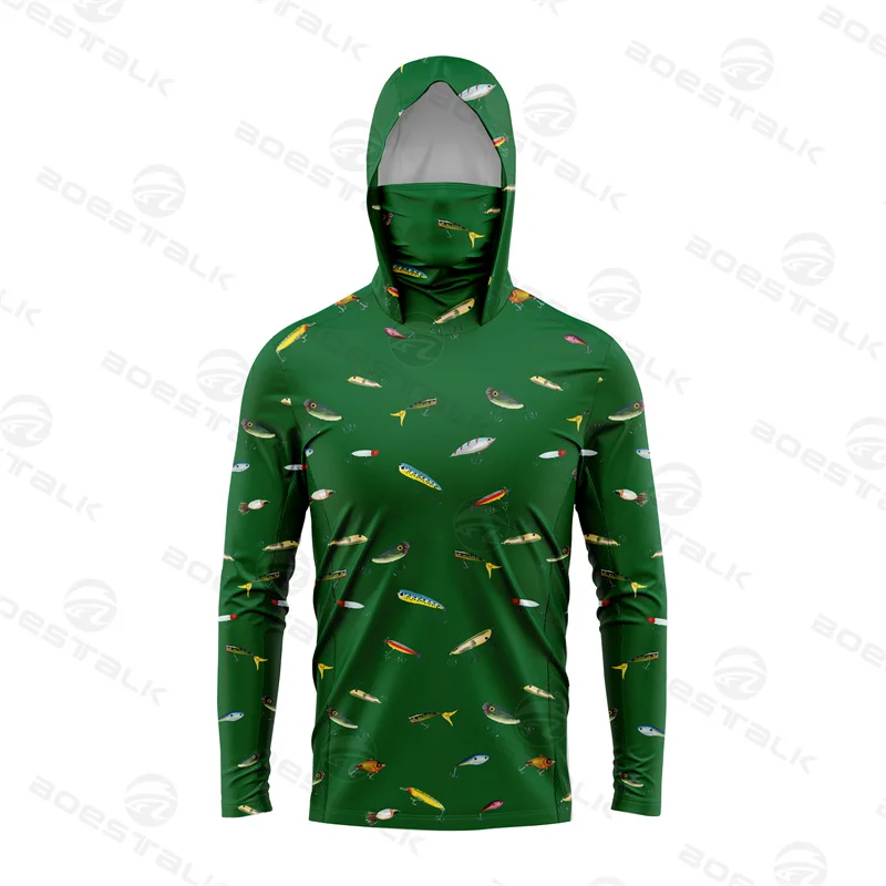 Men's Fishing Shirts Performance Long Sleeve Hooded Angling Clothes With Summer Mask UV Protection Fishing T-shirts