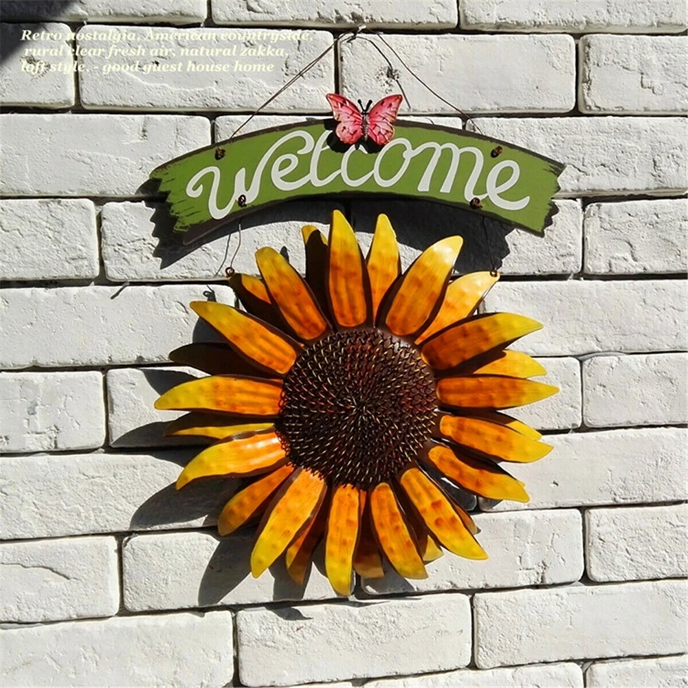 

Indoor Home Decor Craft Painting Party Wall Art Shop Pastoral Outdoor Welcome Sign Garden Door Hanging Iron Sunflower Retro