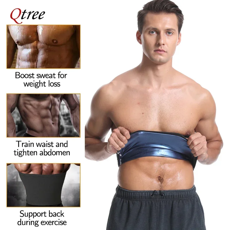 Qtree Sauna Sweat Workout Corset Waist Trimmer Belt Men Belly Trainer Body Shaper Compression Tummy Control Weight Loss Girdle