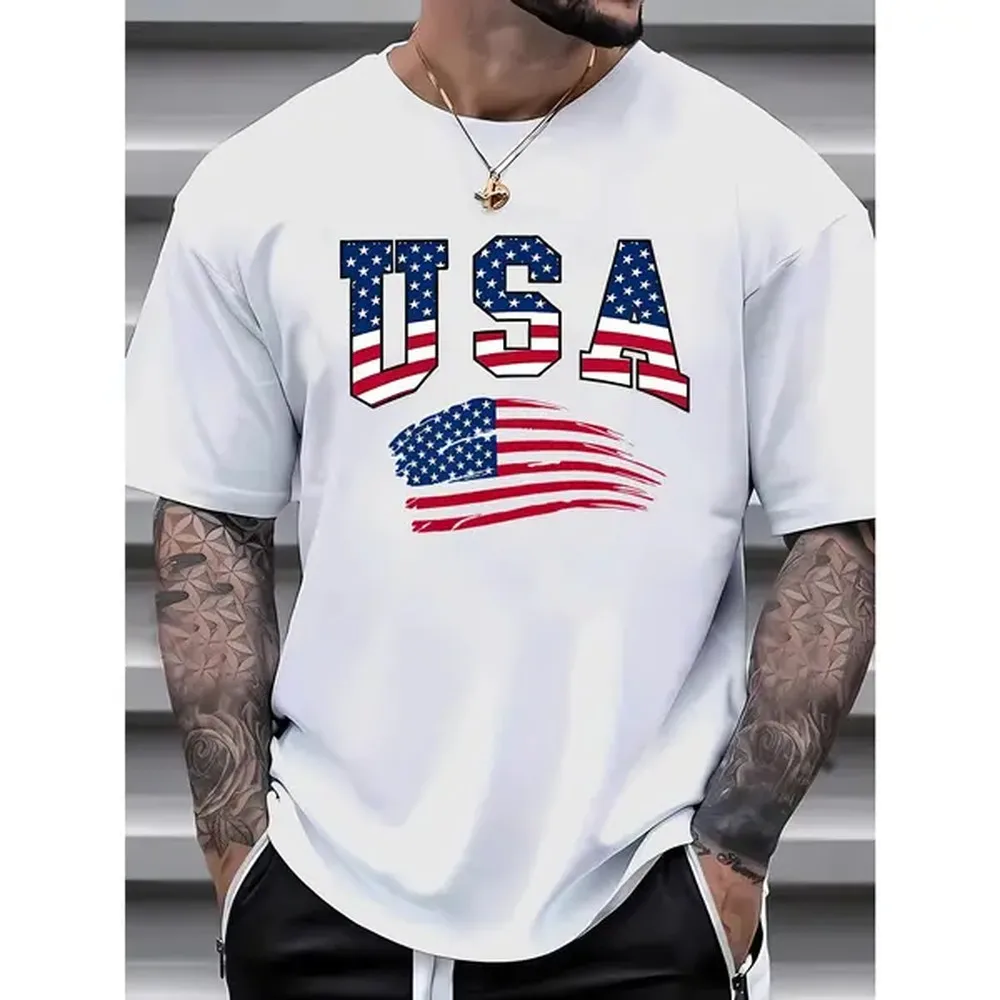 1 pc cotton short sleeve T-shirt 100% cotton T-shirt American letter flag print T-shirt MEN'S T-shirt summer casual short-sleept-shirt
