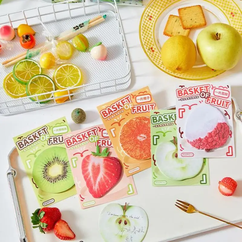 Bulk 30 Cute Food Themed Mini Sticky Notes, DIY Self-Adhesive Memo Pads with Simulated Fruit Vegetable Prints