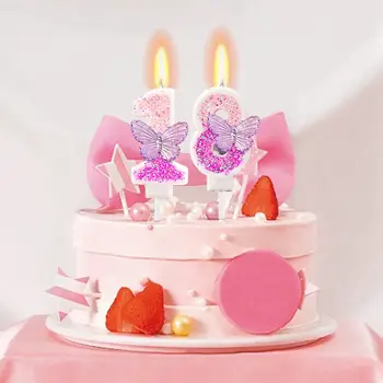 0-9數位生日蠟燭 紫色蝴蝶閃光數位蠟燭蛋糕裝飾 生日婚禮派對用品 10 最佳銷售 蝴蝶蠟燭 - №10