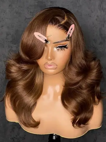 Peruka typu lace frontal 13x6 z włosów naturalnych, kolor czekoladowy, peruki z falowanymi włosami, peruki lace front, wstępnie wyregulowane, brazylijskie, dla czarnoskórych kobiet, 30 cali.