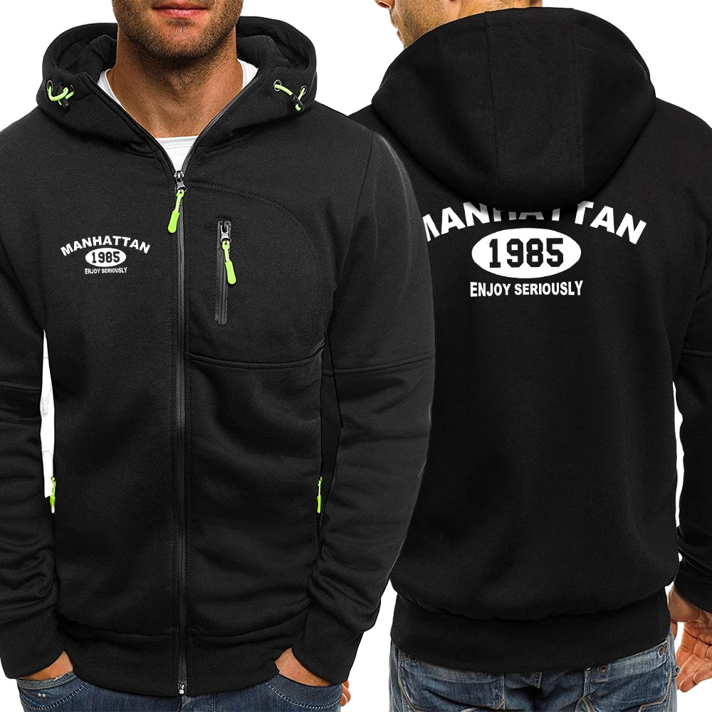 

Manhattan 1985, куртка на молнии «Наслаждайся серьезно мужчине», свободные толстовки в стиле хип-хоп, флисовая уличная мужская осенняя повседневная одежда с длинными рукавами