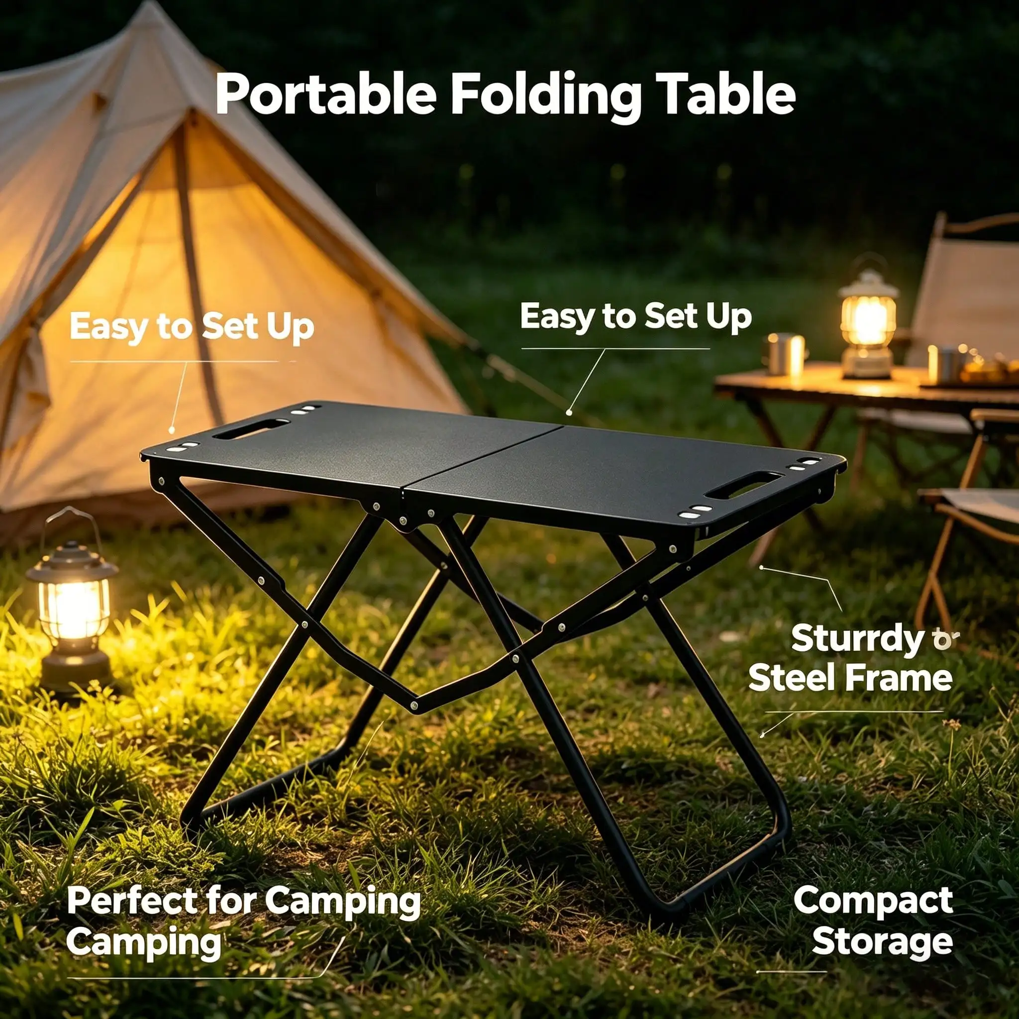 

1pc 23-Inch (Approx. 58cm) Square Folding Card Table, Half-Folding Practical Dining Table, Portable With Handle, Indoor/Outdoor Picnic, Camping, Party, Outdoor BBQ Tactical Folding Small Table