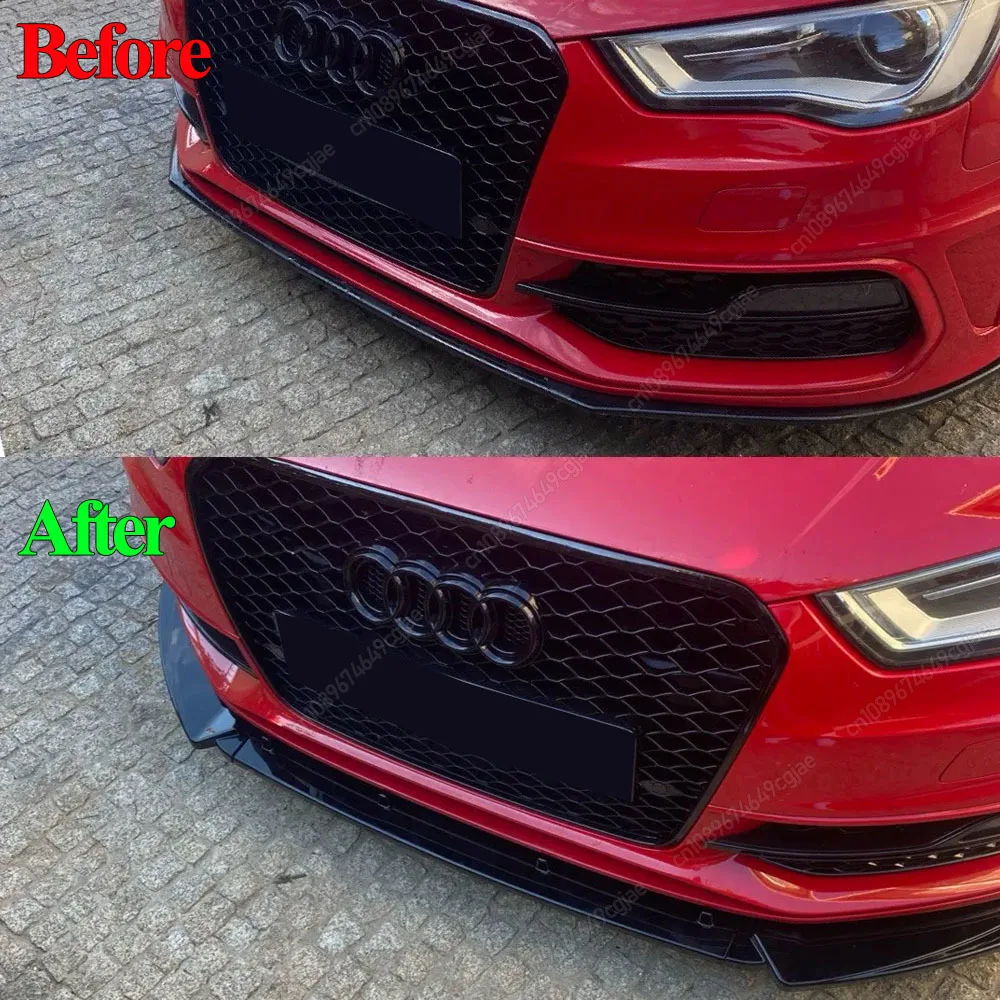 لأودي A3 S-Line S3 8V القياسية TDI TFSI 2013-2016 قبل تجميل الجبهة حافة مصد السيارة الناشر الفاصل بوديكيت ضبط تقليم الأسود #2