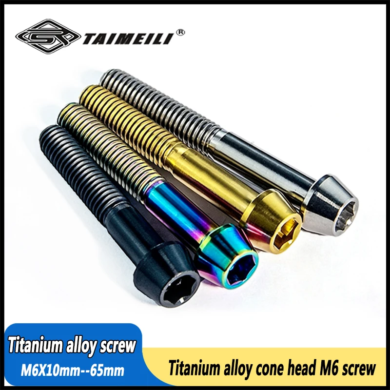 TAIMEILI GR5 TC4 Titanium Alloy Conical Taper Head Bolts M6x10/16/20/25/30/35/40/50/55/60/65mm Motorcycle Bicycle Repair 1PCS