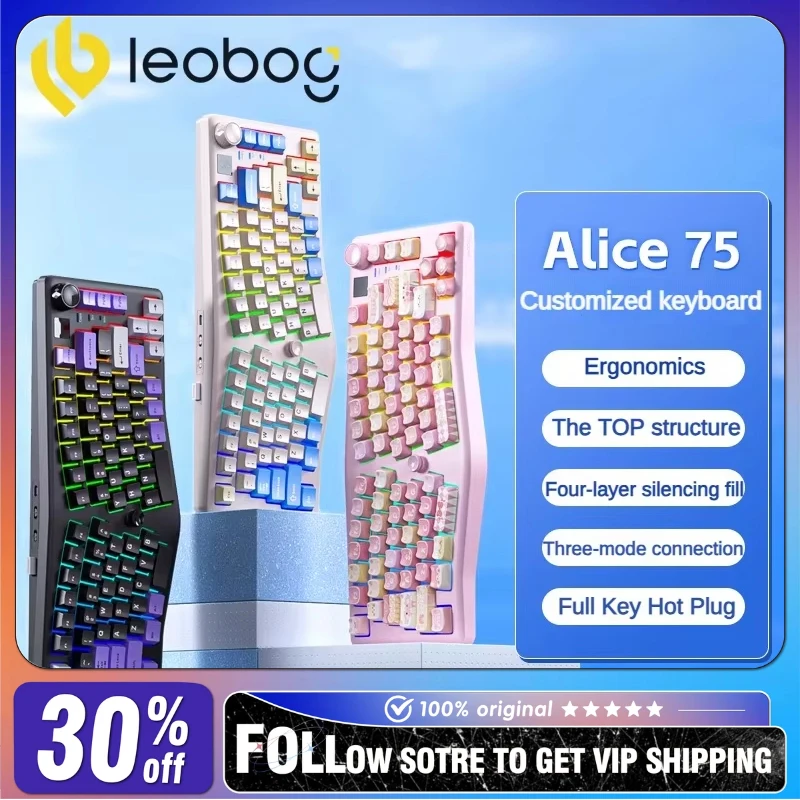 

LEOBOG A75 Mechanical Alice Keyboard Wireless Three Mode Top Hot-swappable Ergonomic Gamer E-sports Gaming Accessories Gifts