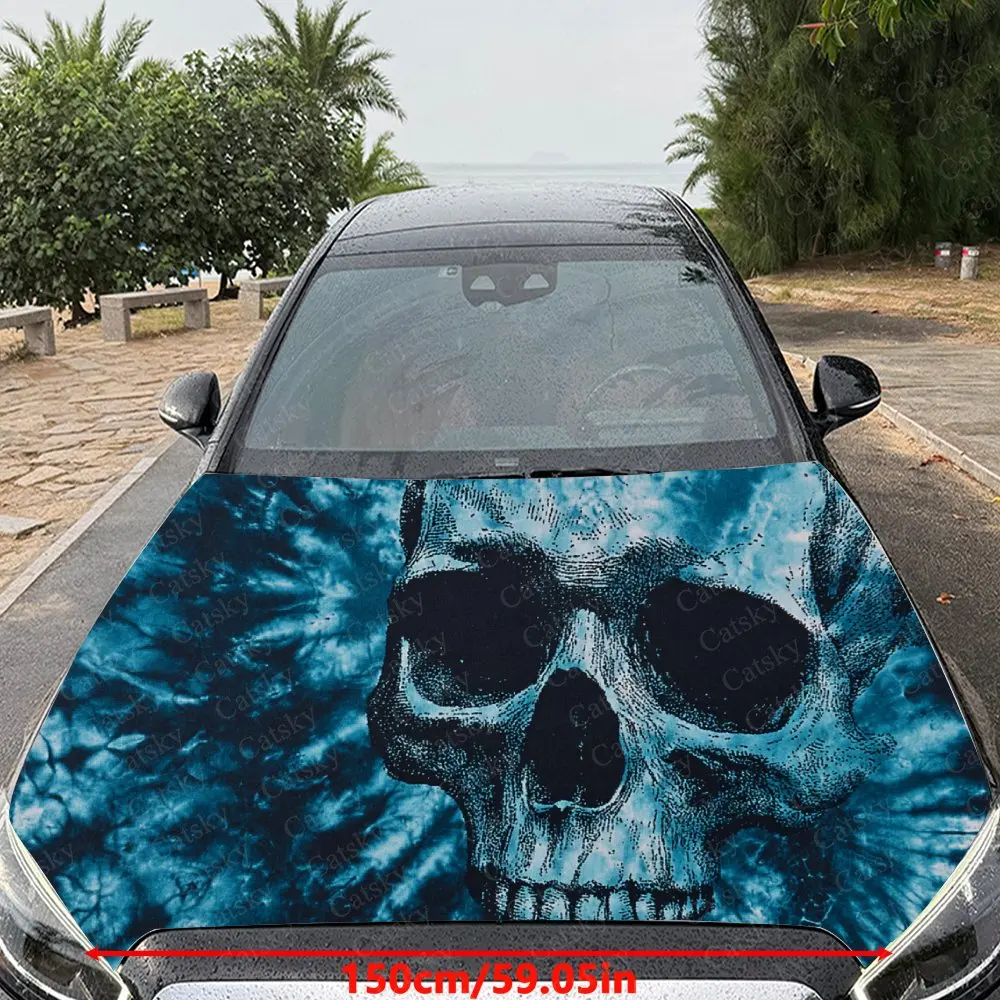 Car Decal Artistry & Tie-Dye Element-Inspired Combination of Skull and Textural Elements Car Hood Sticker, Waterproof Self - Adh