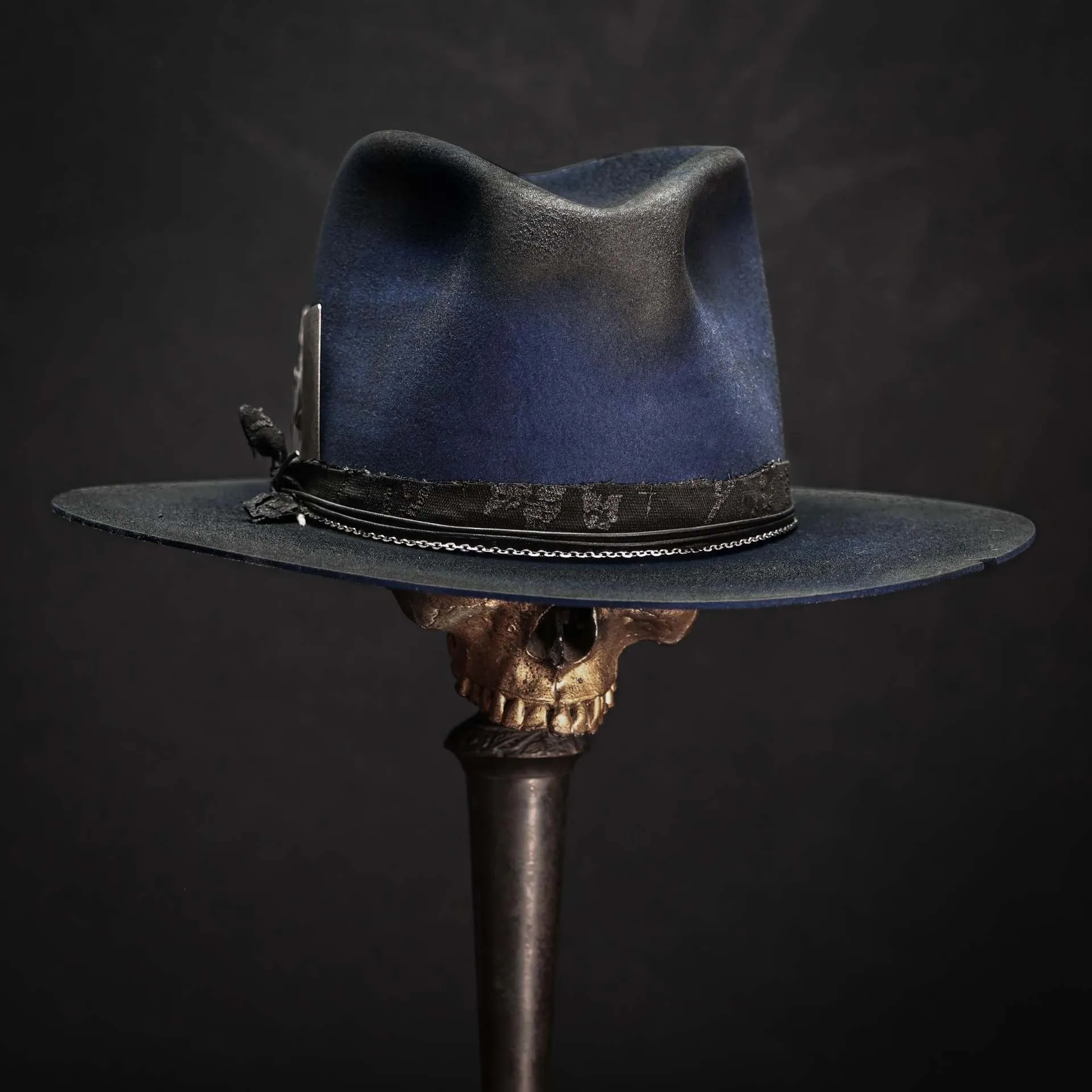 Blue Embroidered Belt Decorated Wool Hat