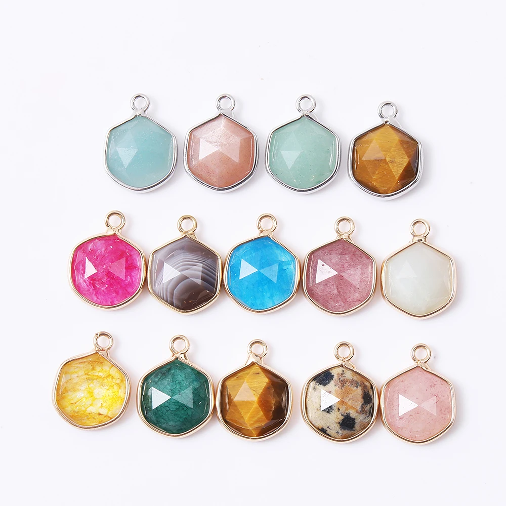 

14 pcs Of Natural Semi-Precious Stone Pendant Round Facet Rose Quartz Crystal Charm For Making DIY Necklace Earrings Jewelry