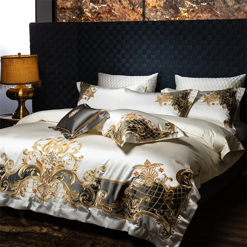 Luxury Sateen Cotton Embroidered and Patchwork Bedding set Quilted Cotton Bedspread Bedsheet Decorative Pillowcases and Cushions