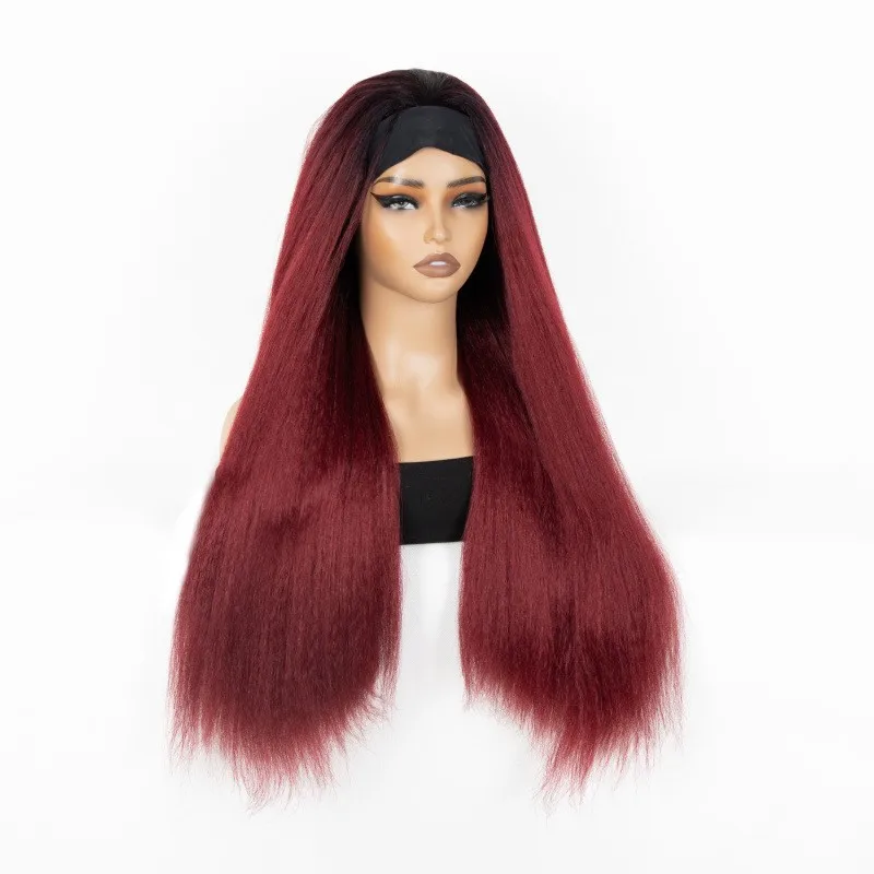 Cosplay Wig Burgundy Long Straight No Bangs Wigs Lace Front Cap Black Cap Base Hairpiece Full Head Smooth Texture Center Part